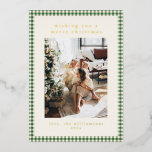Cute Green Pset Portret Foto met kerstmis Gold Folie Feestdagenkaart<br><div class="desc">Cute Green Gingham Pset Aangepast kerstfoto Gold Foil Holiday Card voor een portret/Verticale foto</div>