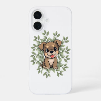 Cute Green Puppy Phone Case – Minimal NatureDesign iPhone 16 Hoesje