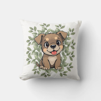Cute Green Puppy Pillow – Minimal Nature Dog Decor Kussen