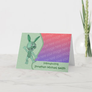 Cute Green Rabbit New Baby Foto Aankondiging