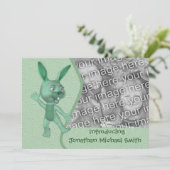 Cute Green Rabbit New Baby Photo Announge Aankondiging (Staand voorkant)