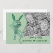 Cute Green Rabbit New Baby Photo Announge Aankondiging (Voorkant / Achterkant)