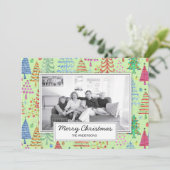Cute Green Red Blue-kerstbomen Foto Feestdagenkaart (Staand voorkant)