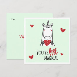 Cute Green Red Hearts Unicorn Kids Valentines Day Notitiekaartje