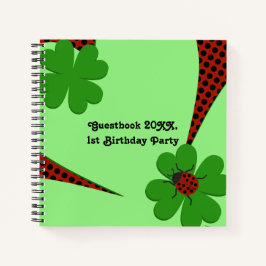 Cute Green Red Ladybug Birthday Party Guest Book Notitieboek