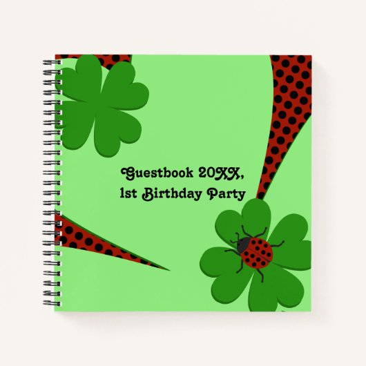Cute Green Red Ladybug Birthday Party Guest Book Notitieboek (Voorkant)
