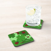 Cute Green Red Ladybug Clover verliest familienaam Bier Onderzetter (Rechterzijde)