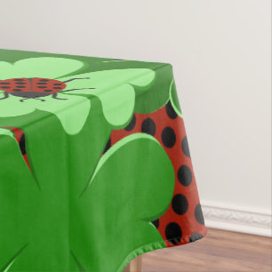 Cute Green Red Ladybug Insect Clover Leaves Tafelkleed