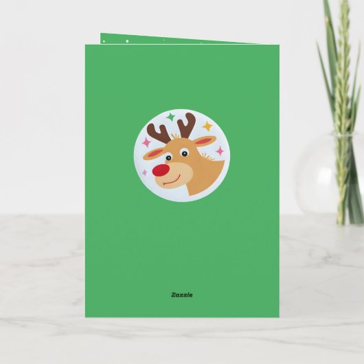 Cute Green Reindeer Kid`s Name Merry Christmas Kaart (Achterkant)