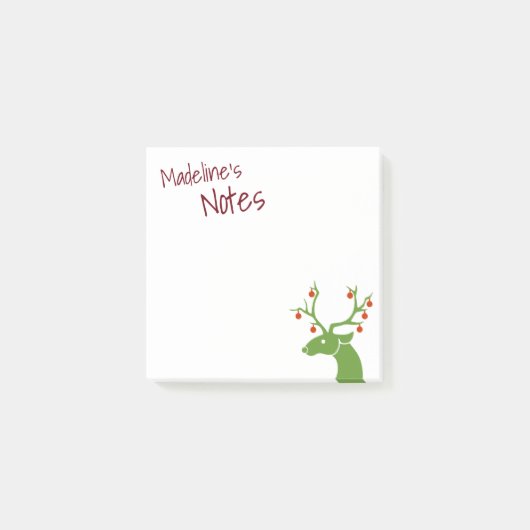 Cute Green Reindeer Personalized Post-it® Notes (Voorkant)
