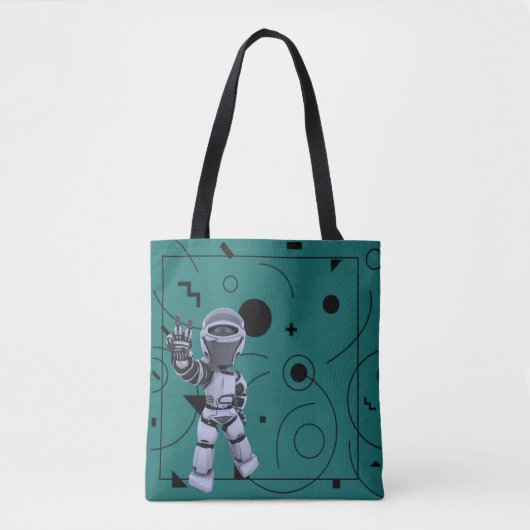 Cute Green Robot Geometrical Shapes Kinder Tote Bag (Voorkant)