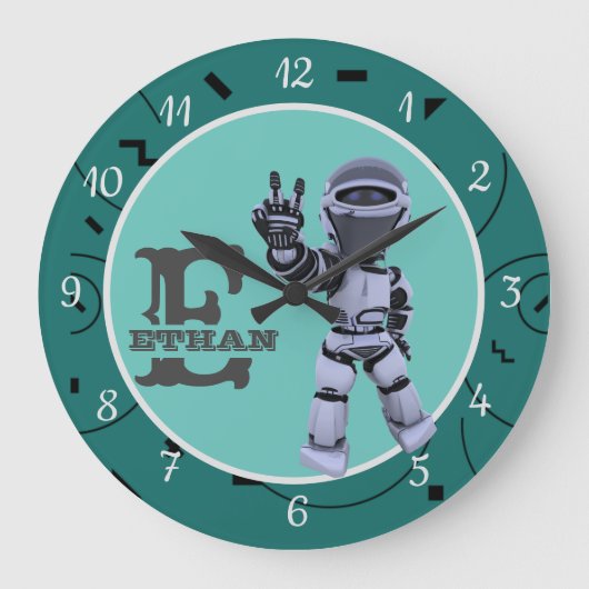 Cute Green | Robot | Patroonontwerp Acryl Grote Klok (Voorkant)