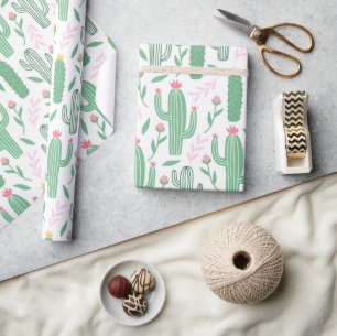 Cute Green, Roze en Gele Cactus Baby shower Cadeaupapier