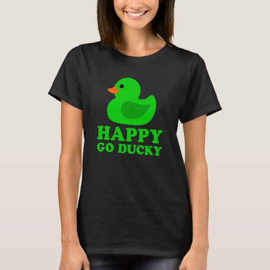 Cute Green Rubber Duck Lucky Go Ducky Pun T-shirt (Voorkant)