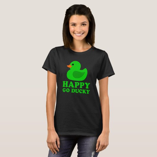 Cute Green Rubber Duck Lucky Go Ducky Pun T-shirt (Voorkant volledig)
