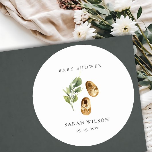 Cute Green Rust Oranje Shoes Foliage Baby shower Ronde Sticker