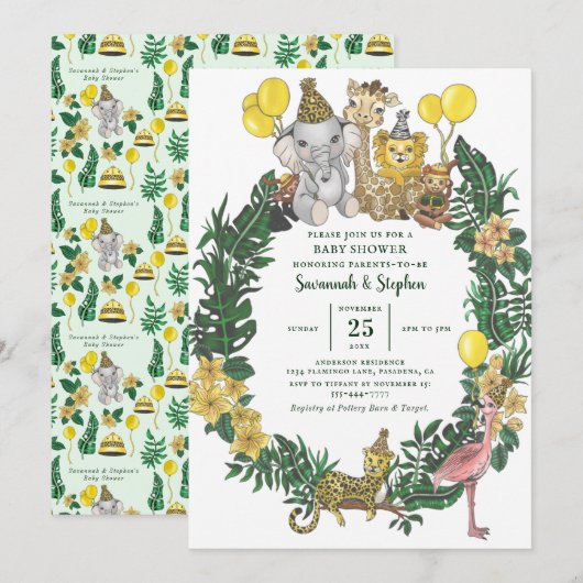 Cute Green Safari Animals Couples Baby shower Kaart (Voorkant / Achterkant)