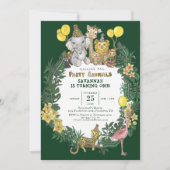 Cute Green Safari Animals Kids Birthday Party Kaart (Voorkant)