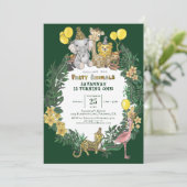 Cute Green Safari Animals Kids Birthday Party Kaart (Staand voorkant)