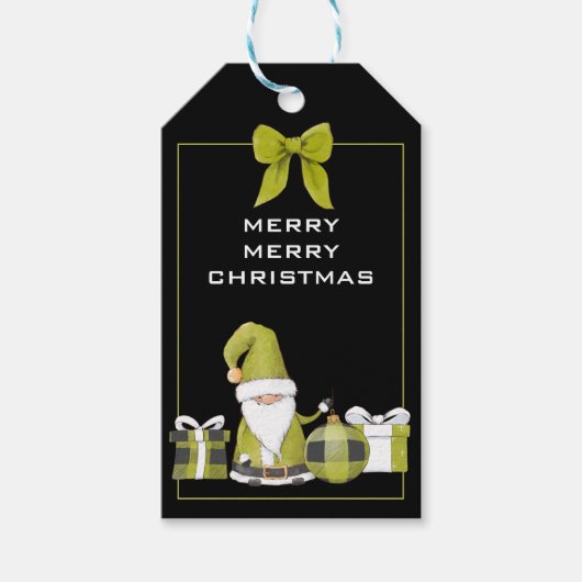 Cute Green Santa Gnome met Gifts Cadeaulabel (Voorkant)
