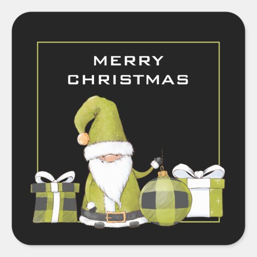Cute Green Santa Gnome met Gifts Vierkante Sticker (Voorkant)