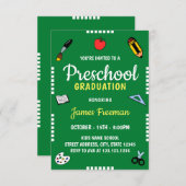 Cute Green School Supplies Kindergarten Afstuderen Kaart (Voorkant / Achterkant)