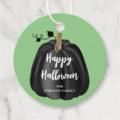 Cute Green Script Pumpkin Happy Halloween Bedankjes Labels (Voorkant)