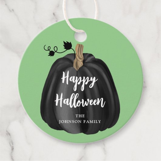 Cute Green Script Pumpkin Happy Halloween Bedankjes Labels (Voorkant)