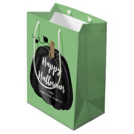 Cute Green Script Pumpkin Happy Halloween Medium Cadeauzakje