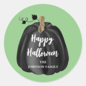 Cute Green Script Pumpkin Happy Halloween Ronde Sticker (Voorkant)