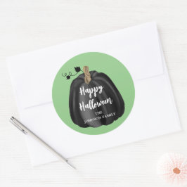 Cute Green Script Pumpkin Happy Halloween Ronde Sticker