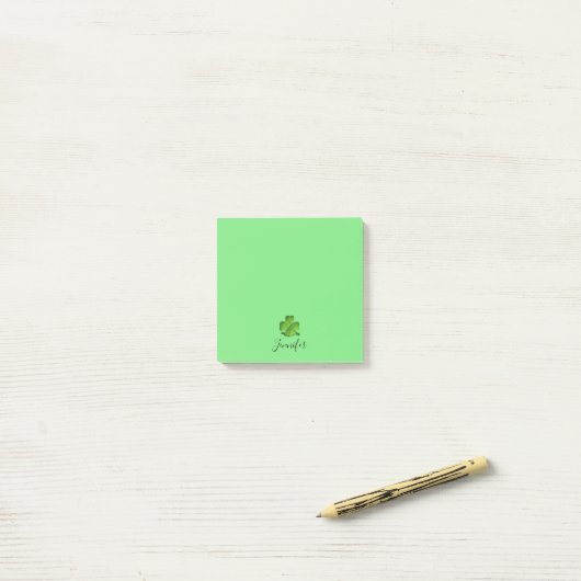 Cute Green Shamrock St Patricks Day Personalized Post-it® Notes (Op bureau)