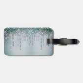 Cute Green Silver Unicorn Glitter Drives monogram Bagagelabel (Achterkant horizontaal)
