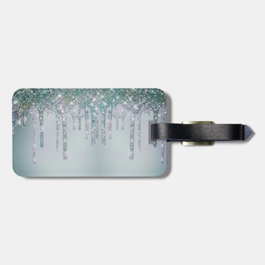 Cute Green Silver Unicorn Glitter Drives monogram Bagagelabel (Achterkant horizontaal)