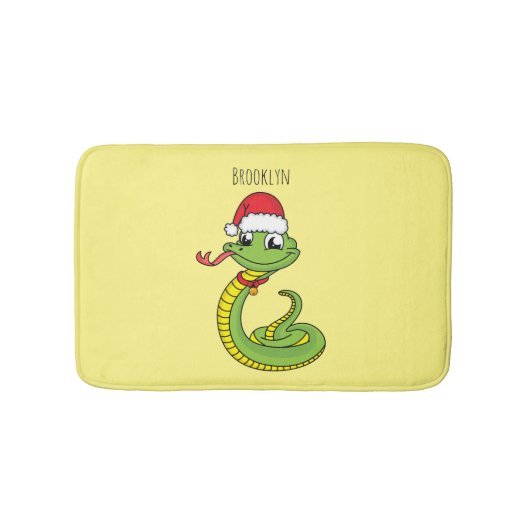 Cute green slang met santa hat cartoon badmat (Voorkant)