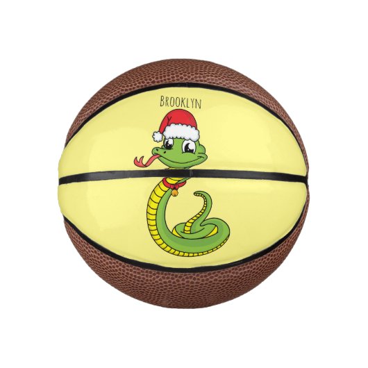 Cute green slang met santa hat cartoon basketbal (Voorkant)