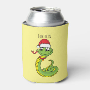 Cute green slang met santa hat cartoon blikjeskoeler