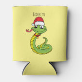 Cute green slang met santa hat cartoon blikjeskoeler (Voorkant)