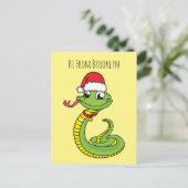 Cute green slang met santa hat cartoon briefkaart (Staand voorkant)