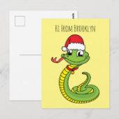 Cute green slang met santa hat cartoon briefkaart (Voorkant / Achterkant)