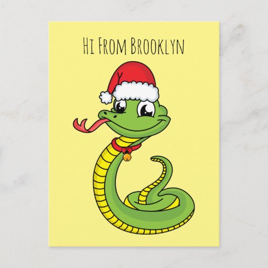 Cute green slang met santa hat cartoon briefkaart (Voorkant)