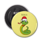 Cute green slang met santa hat cartoon button flesopener (Voorkant)
