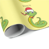 Cute green slang met santa hat cartoon cadeaupapier (Rol Hoek)