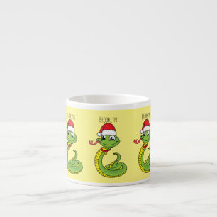 Cute green slang met santa hat cartoon espresso kop