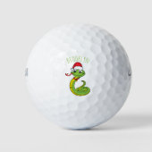 Cute green slang met santa hat cartoon golfballen (Voorkant)