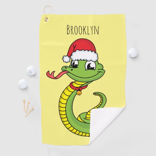 Cute green slang met santa hat cartoon golfhanddoek (Insitu)