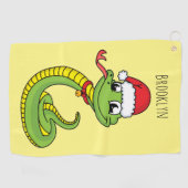 Cute green slang met santa hat cartoon golfhanddoek (Horizontaal)