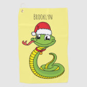 Cute green slang met santa hat cartoon golfhanddoek (Voorkant)