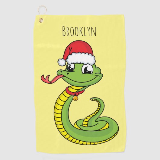 Cute green slang met santa hat cartoon golfhanddoek (Voorkant)