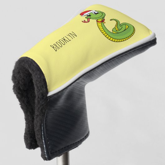 Cute green slang met santa hat cartoon golfheadcover (3/4 voorkant)